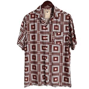 OAS The Cuba Shirt in Brown and White Geometric Print Viscose Size M